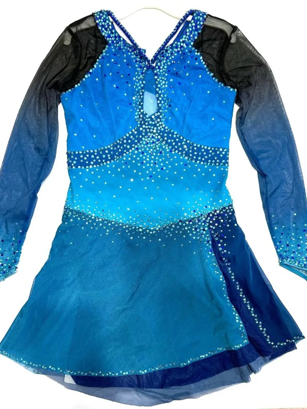 New Navy Blue Crystal Figure Skating Dress Girls 14
